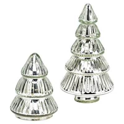 Immagine di matches21 decorazione natalizia con due alberi di Natale per interni, elegante da tavolo, albero in vetro color argento, set decorazioni invernali alberi,