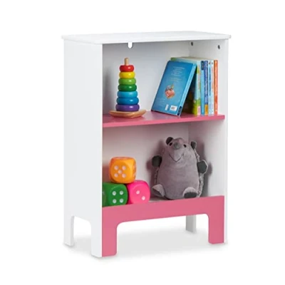 Immagine di Relaxdays Scaffale per Bambini, 2 Scomparti, HLP: 66x48x24 cm, Mobile la Camera Portagiochi, Libri, Bianco Rosa, 100% Fibra