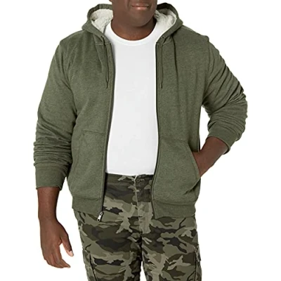 Immagine di Amazon Essentials Felpa con Cappuccio e Cerniera Integrale in Pile Foderata Sherpa Uomo, Verde Oliva, XL