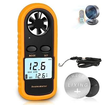 Immagine di RUZIZAO Anemometro Portatile, Digitale Precisione +/ 5%/2C, Misuratore di Velocità del Vento con Display LCD, Portatile per Esterni, HAVC, Droni, Caccia, Pesca