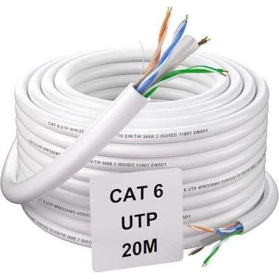 Immagine di Soibke Cavo Ethernet 20 Metri, Bobina di Rete CAT 6 20m Lungo LAN Gigabit UTP(Unshielded Twisted Paired) 23AWG RJ45 Impermeabile Internet Bianco Patch