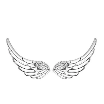 Immagine di Orecchini a perno forma di ali d&#039;angelo, in argento Sterling S295, con gancio, per donne e ragazze, Oro bianco, Zirconia cubica