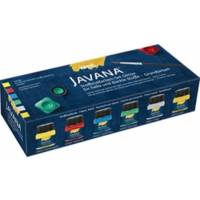 Immagine di Kreul 92250 Vernice Javana per Tessuti Chiari e Scuri, Set Base, Colore Brillante con Effetto Glitter, Carattere pastoso, 6 x 20 ml di Un Pennello, Multicolor, One size
