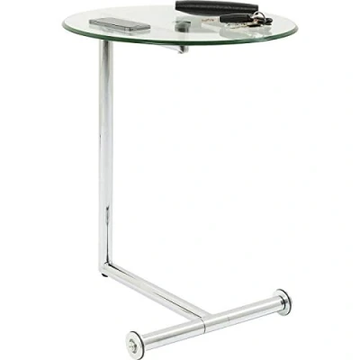 Immagine di Kare Design Tavolino D&#039;Appoggio Easy Living, Trasparente/Argento, 62X 46X51, Tondo, Stile Minimalista, Piccoli Spazi, Moderno, Camera Da Letto O Salotto