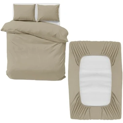 Immagine di MOONLIGHT20015 Set di biancheria da letto king size, 4 pezzi, copripiumino, lenzuolo con angoli e federe, morbida microfibra spazzolata, beige