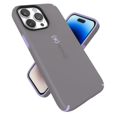Immagine di Speck custodia per iPhone 14 Pro Max Protezione dalle cadute, resistente ai graffi, costruita MagSafe con rivestimento Soft Touch da 6,7 pollici, a doppio strato, grigio