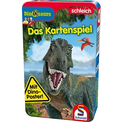 Immagine di Schmidt Spiele 51450 Schleich Dinosaurs, Viaggio, con Gioco in Scatola di Metallo, Multicolore