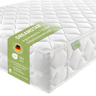 Immagine di DREAMSTAR Ergo Flex XXL Duo I Materasso ergonomico in schiuma fredda a 7 zone, altezza 22 cm, certificato Öko Tex, grado di durezza 2 e 3 I, 80 x 200 cm