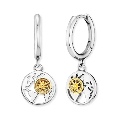 Immagine di Engelsrufer Orecchini da donna Aloha in Argento sterling con mappa del mondo e rosa dei venti bicolore senza nichel, 14 mm, sterling, Nessuna pietra preziosa