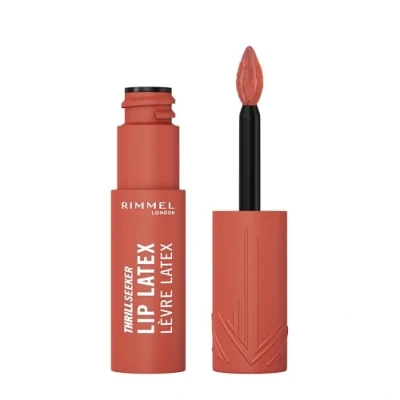 Immagine di Rimmel London, Thrill Seeker Lip Latex, 200 So Peachy, Rossetto liquido, Lucidalabbra, Colore labbra, con acido ialuronico, Morbidezza e lucentezza, Idratazione, Vitamina E, Aloe Vera, 6 ml