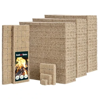 Immagine di KOTARBAU® Accendifuoco per camino, 2400 pezzi, a cubo, in lana di legno, inodore, ecologico