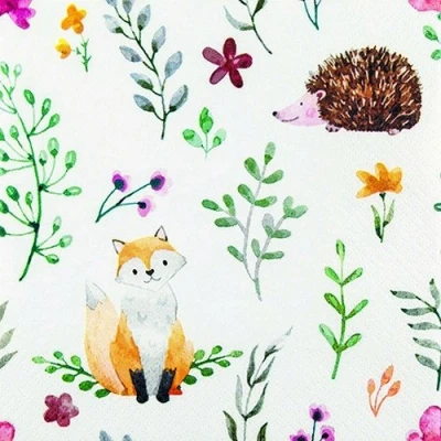 Immagine di 20 tovaglioli con volpe e ricci, animali/bosco/autunno, 33 x cm