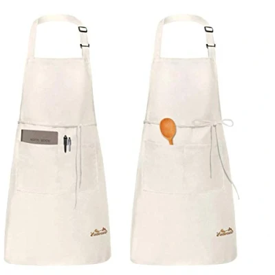 Immagine di Viedouce 2 Pezzi Grembiule da Cucina Chef,Grembiule Ristorante BBQ Bar Chef Cucina,Regolabile Grembiuli con Tasche di Cucina,Impermeabile,Gembiule Uomo Donna (Beige)