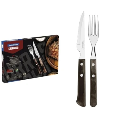 Immagine di Tramontina 21199/909 Set di 12 Posate, con Impugnatura in Legno a 2 Rivetti, Colore: Marrone