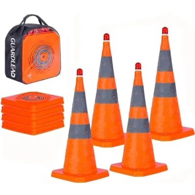Immagine di coni pieghevoli di sicurezza stradale, pop up multiuso con luce LED e collare riflettente, per parcheggio pratica guida (4, 70cm)