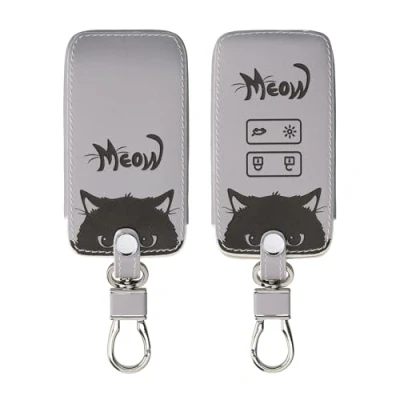 Immagine di kwmobile Coprichiave Compatibile con Renault 4 tasti Smart Key (solo Keyless Go) Cover Chiave Guscio Protettivo Copri Telecomando Auto Similpelle Gatto Nero