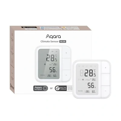 Immagine di Aqara Termostato W100 Intelligente Thread/Zigbee, Monitoraggio della Temperatura e dell&#039;Umidità, Wireless, Controllo Remoto HVAC, 3 Pulsanti Personalizzabili, Funziona con HomeKit, Alexa, Google