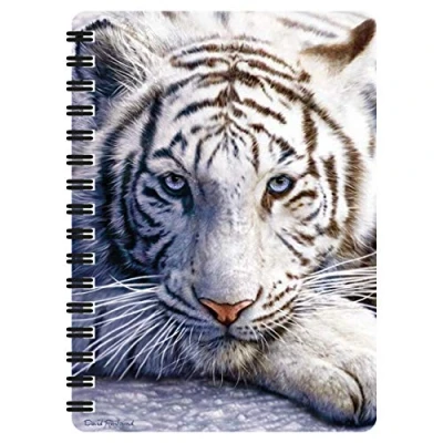 Immagine di 3D LiveLife Quaderno Il Riposo della Tigre Bianca di Deluxebase. Quadernino A6 Spiralato Lenticolare in con Grandi Felini, fogli bianchi carta riciclata. Opera d&#039;arte David Penfound