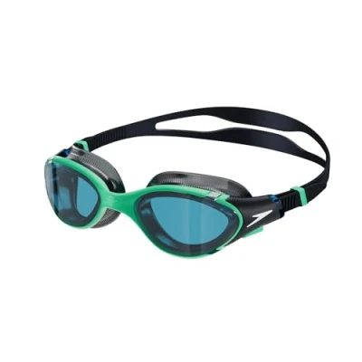 Immagine di Speedo Unisex Biofuse 2.0 Swimming Goggles Patented Easy Adjustment Anti Fog Leak Enhanced Fit Improved Comfort, Harlequin Green/True Navy, One Size