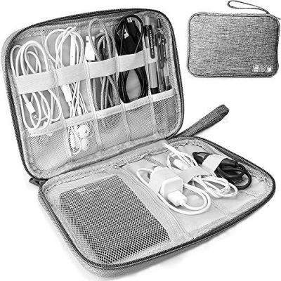 Immagine di HCFGS Organizer Cavi, Borsa da Viaggio Custodia Cavi Resistente All&#039;acqua Piccoli con Braccialetto Pochette Antiurto per USB, Schede SD, Caricabatterie, Hard Disk (Grigio)
