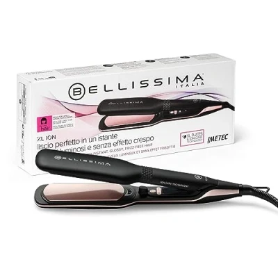 Immagine di Bellissima Imetec XL ION, piastra per capelli lisci, piastre larghe, ionizzatore, rivestimento ceramica e cheratina, 5 temperature da 150 a 230C, riscaldamento rapido, cavo 1,8 m