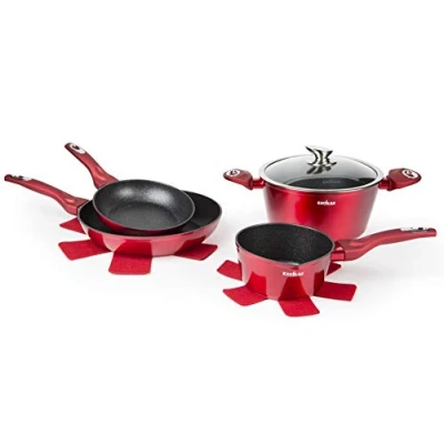 Immagine di Excelsa Phoenix Set 2 Padelle e Casseruole, Alluminio Forgiato con Rivestimento Antiaderente, Rosso