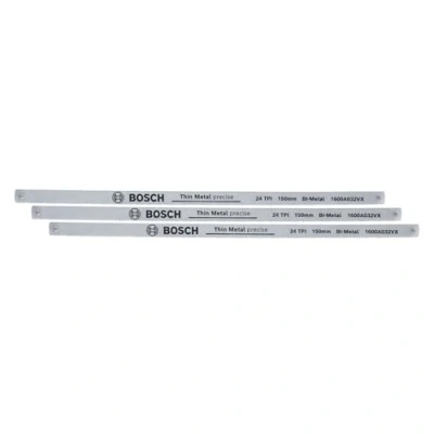 Immagine di Bosch Lame di precisione per seghetti da 150 mm, 3 pezzi (acces.per 24 TPI, lama bimetal. durevole tagli precisi in metallo, plastica e legno tenero, denti duri)