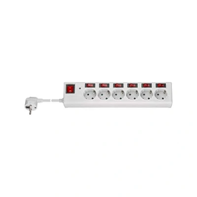 Immagine di Goobay 72568 presa multipla 6x ciabatta con interruttore separato per ogni + principale / protezione da sovratensione adatta scrivania computer e pc cavo 1,5 m bianco