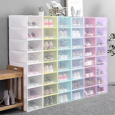 Immagine di NUACOS Scatole Scarpe Impilabili Porta Trasparenti Plastica Salvaspazio, Contenitori Portascarpe con Coperchi per Donna/Uomo,Bianca,12 PCS