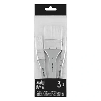 Immagine di Liquitex Basics Set 3 Pennelli Fibre Sintetiche manico corto Piatti Misure 1/2&#039;&#039;, 1&#039;&#039;, 2&#039;&#039;