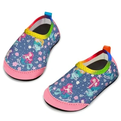 Immagine di Yorgou scarpe da acqua per ragazzi e ragazze, spiaggia bambini piccoli, calzini acquatici a piedi nudi antiscivolo piscina spiaggia, Sirena Blu Scuro, 21/22 EU