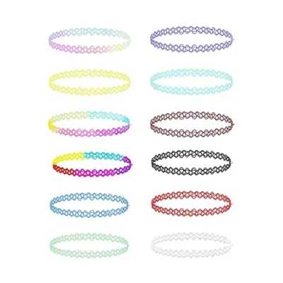 Immagine di IERCZA collana elastica 12 pezzi, set catena girocollo,collana arcobaleno collane girocollo gioielli moda bigiotteria per ragazze bambini donne in gomma elastica,plastica