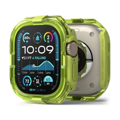 Immagine di Ringke Fusion Bumper Compatibile con Cover Apple Watch Ultra 2/1, Custodia Paraurti Antiurto Protettiva Durevole Trasparente a Doppio Strato Neon Green