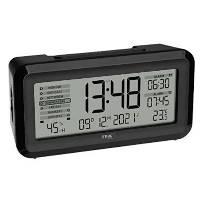 Immagine di TFA Dostmann 60.2562.01 Radiocontrollato Sveglia Nero, Argento Tempi di allarme 2 Display grande