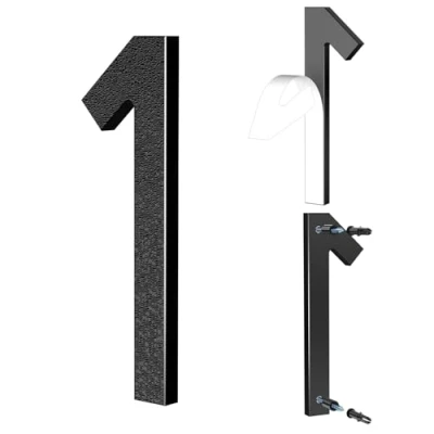 Immagine di Yafimea Numero civico esterno 15 cm nero, Numeri civici adesivi o a vite, effetto galleggiante 3D, plastica resistente per parete cancello (1)