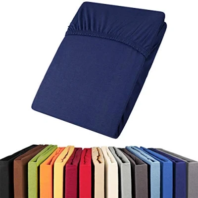 Immagine di aqua textil Viana Lenzuolo Elasticizzato Topper spessori per Letto Contenitore Cotone 140x200 160x200 cm Blu Scuro
