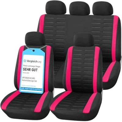Immagine di Upgrade4cars Coprisedili Auto Universale Nero Rosa Set Copri sedile Universali per Anteriori e Posteriori