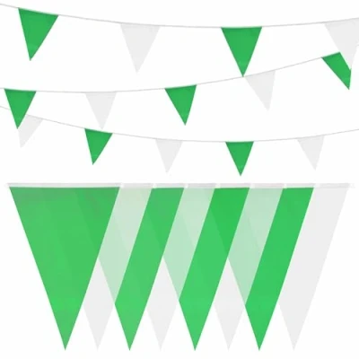Immagine di HEKU Bandierina verde e bianco con 20 bandierine, resistente alle intemperie, lunghezza 10 metri, grande accattivante, ideale per eventi, nastro di fissaggio integrato