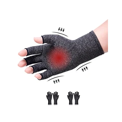 Immagine di Donfri 2 paia di guanti da artrite, a compressione, senza dita, per alleviare il dolore, la digitazione e i dolori uomini donne artrosi (S, grigio)