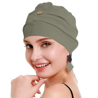Immagine di osvyo copricapo da donna in cotone chemo con cancro e perdita di capelli, cappello cotone, leggero, confezione sigillata, MOS SCURO, Taglia unica