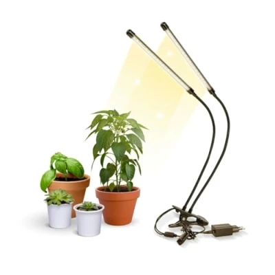 Immagine di Mobiclinic®, Lampada per Piante, GrowFlex X2, 3 modalità, 6000K, 10 Livelli di luminosità, 2 Teste, Spettro Completo, Timer, Rotazione a 360, 40W, Flessibile, Piante da Interno, Growlight, USB