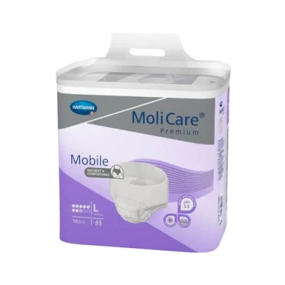 Immagine di MoliCare Mutande usa e getta mobili di alta qualità: uso discreto per donne uomini con incontinenza; 8 gocce, taglia L, confezione da 14
