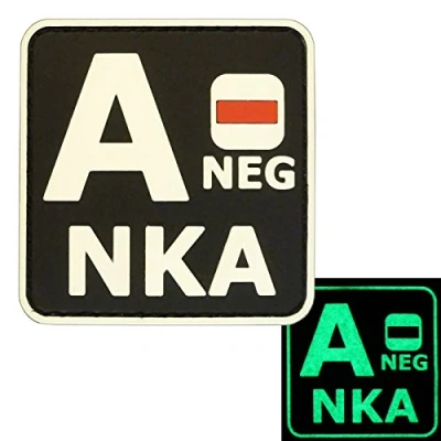 Immagine di Glow Dark ANEG A NKA Blood Type No Known Allergies Tactical Morale PVC Rubber Touch Fastener Patch