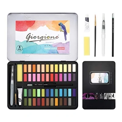 Immagine di DazSpirit 48 Set Acquerelli Professionali con Tampone in Carta Colori ad Acqua Versatile, Vibrante e Portatile (48 Colori)