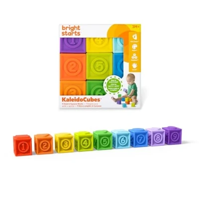 Immagine di Bright Starts KaledioCubes 9pk blocchi da impilare e spremere Giocattoli bagno per bambini Giocare imparare con colori, numeri forme, età 3 mesi+