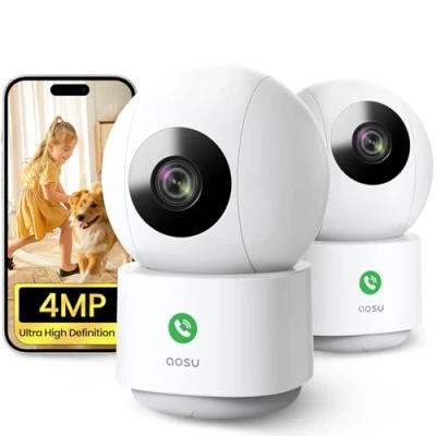 Immagine di AOSU 4MP 2 Confezione Telecamera WIFI Interno, Videocamera Sorveglianza Interno 5G/2.4 GHz WiFi, Chiamata One touch, 360 Tracciamento del Movimento, per Neonati/Anziani/Animali Domestici