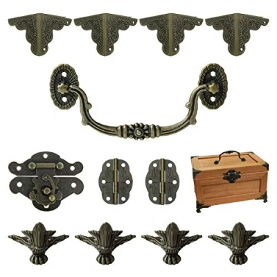 Immagine di MOROBOR Kit di cerniere antiche per maniglie e scatole angolari scatola fai da te, portagioie in legno, portaoggetti gambe piedi, non inclusa
