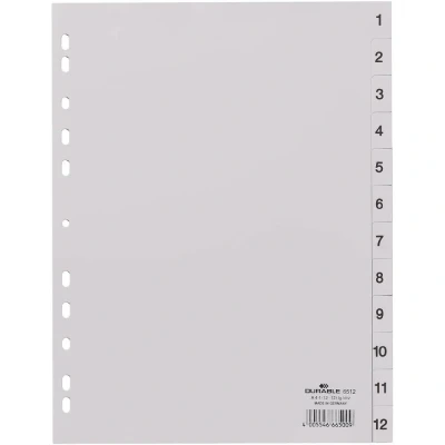 Immagine di Durable 6512 Divisore DIN A4 1 12 Plastica Grigio schede linguette in rilievo 651210