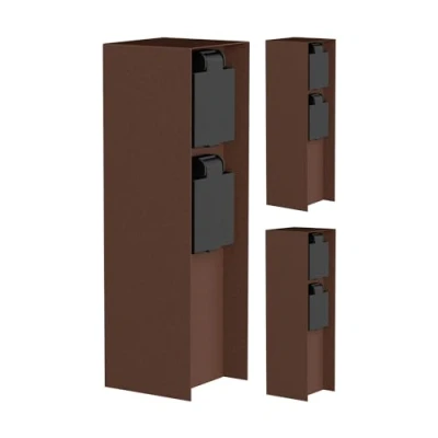 Immagine di ledscom.de 3 prese da giardino POMI per esterni, IP44, a 2 vie, acciaio inox, marrone, quadrate, 23 cm