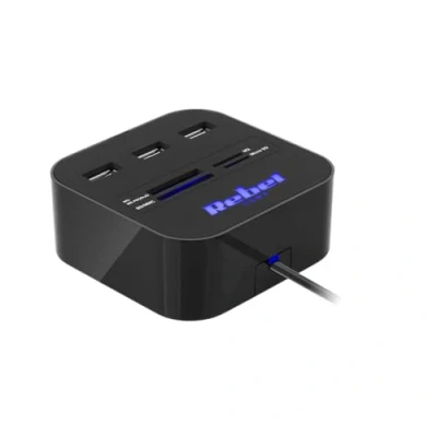 Immagine di Rebel HUB USB 2.0 a 3 porte con lettore di schede memoria 480 Mbps KOM1020